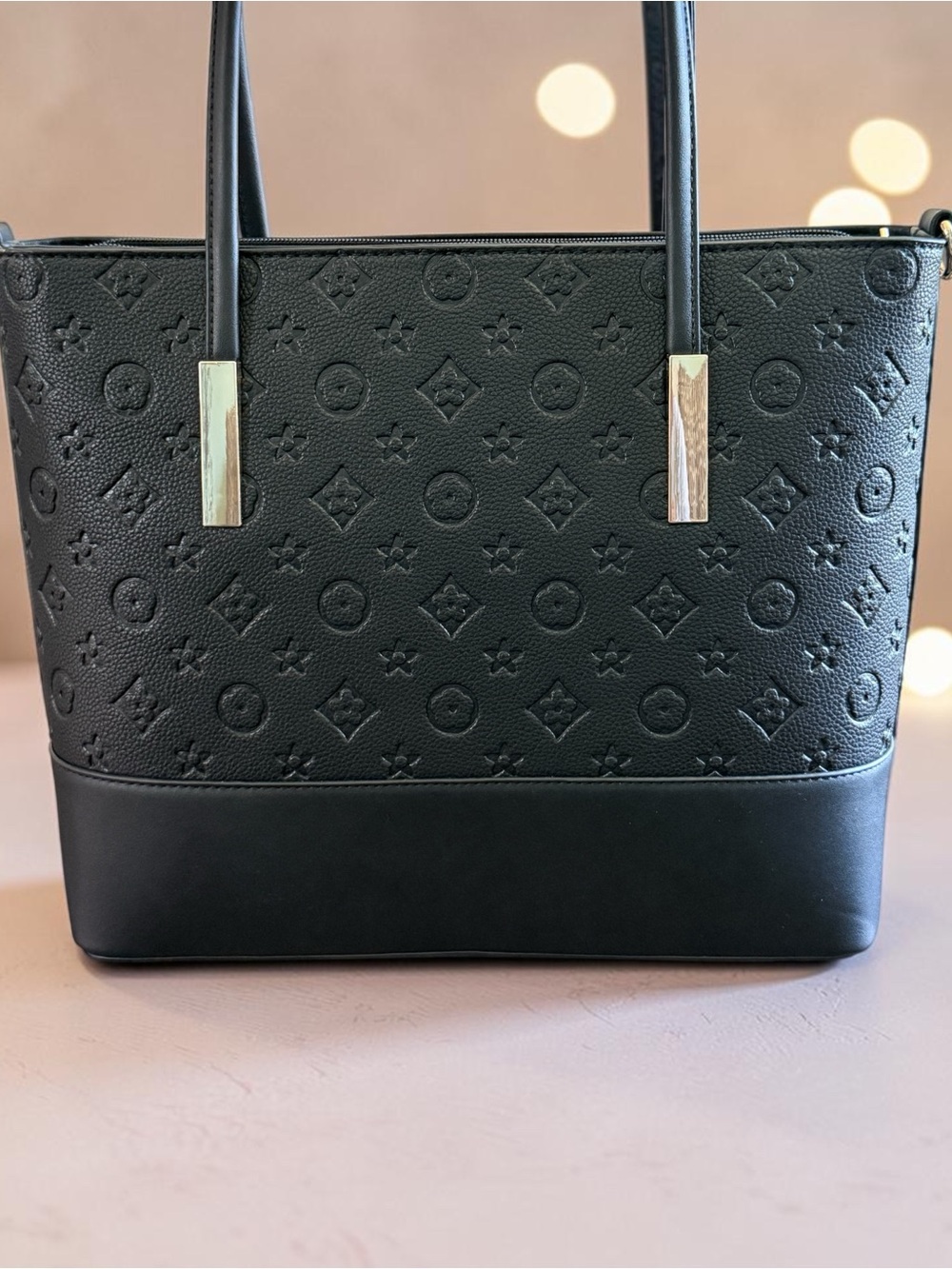 BUNDLE 2 Purses & 1 Wallet Black Embossed Tote Bag w/ Gold Accents NWT + Gift